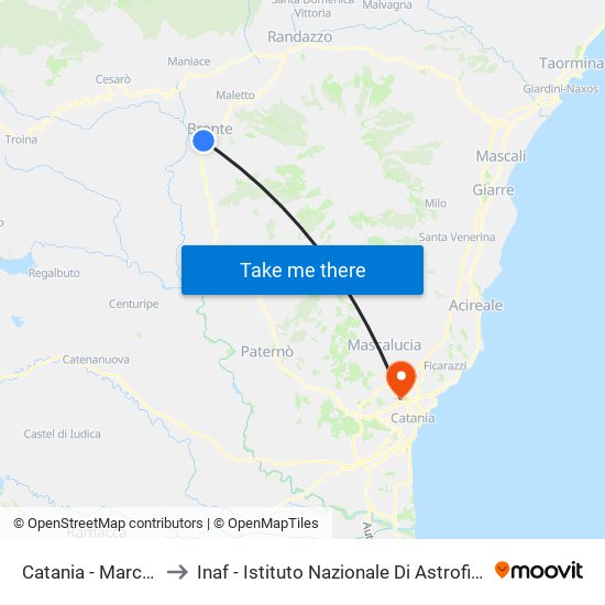 Catania - Marconi to Inaf - Istituto Nazionale Di Astrofisica map