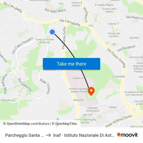 Santa Sofia Parking to National Institute of Astrophysics map