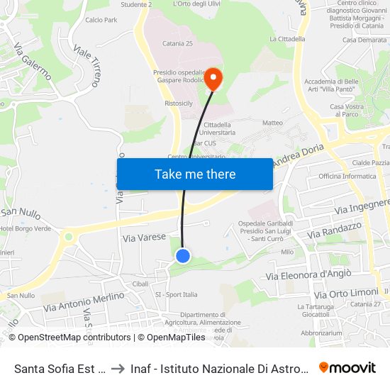 Santa Sofia Est (1) to Inaf - Istituto Nazionale Di Astrofisica map