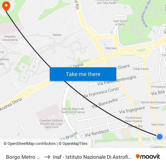 Borgo Metro Est to Inaf - Istituto Nazionale Di Astrofisica map