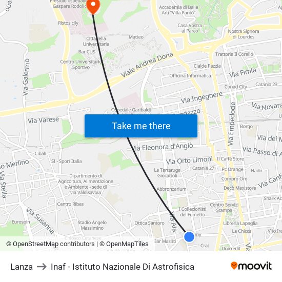 Lanza to Inaf - Istituto Nazionale Di Astrofisica map