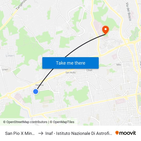 San Pio X Minore to Inaf - Istituto Nazionale Di Astrofisica map