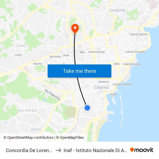 Concordia De Lorenzo Nord to Inaf - Istituto Nazionale Di Astrofisica map