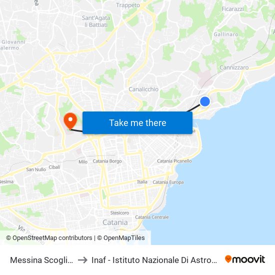 Messina Scogliera to Inaf - Istituto Nazionale Di Astrofisica map