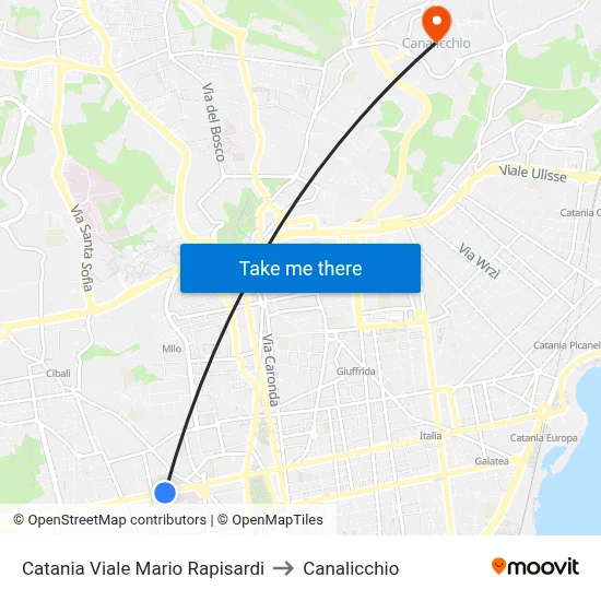 Catania Viale Mario Rapisardi to Canalicchio map