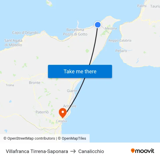 Villafranca Tirrena-Saponara to Canalicchio map