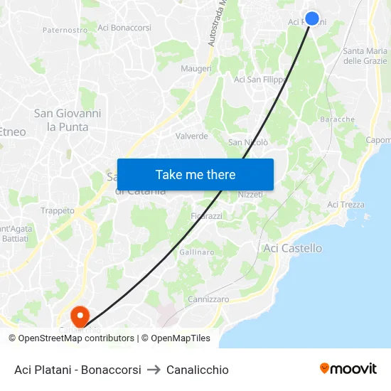 Aci Platani - Bonaccorsi to Canalicchio map