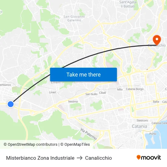 Misterbianco Industrial Zone to Canalicchio map