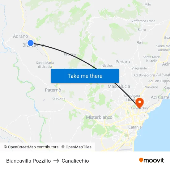 Biancavilla Pozzillo to Canalicchio map