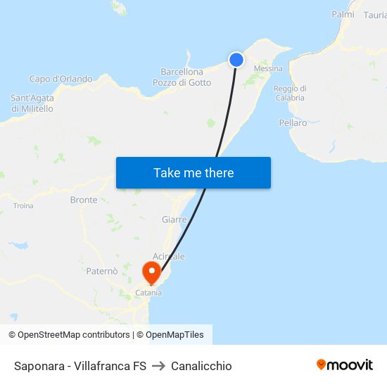 Saponara - Villafranca FS to Canalicchio map