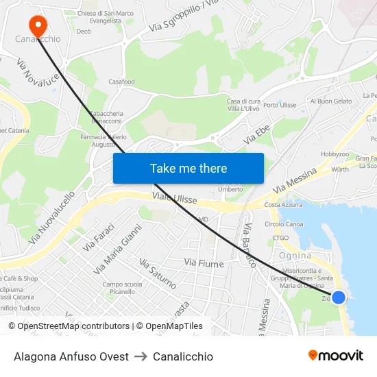 Alagona Anfuso West to Canalicchio map