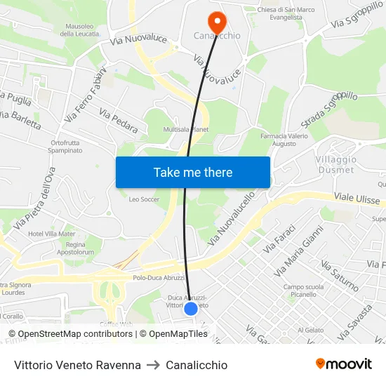 Vittorio Veneto Ravenna to Canalicchio map