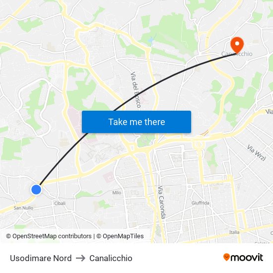 Usodimare Nord to Canalicchio map