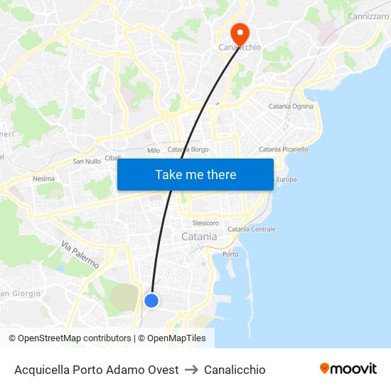 Acquicella Porto Adamo Ovest to Canalicchio map