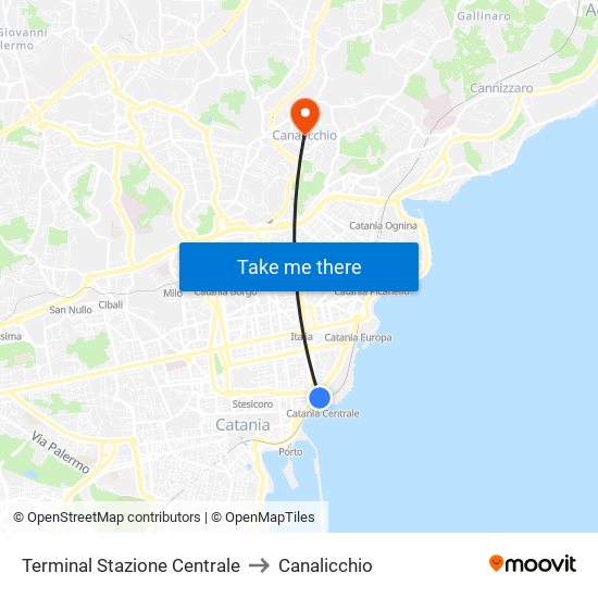 Terminal Stazione Centrale to Canalicchio map