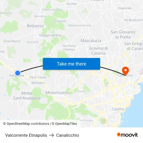 Valcorrente Etnapolis to Canalicchio map