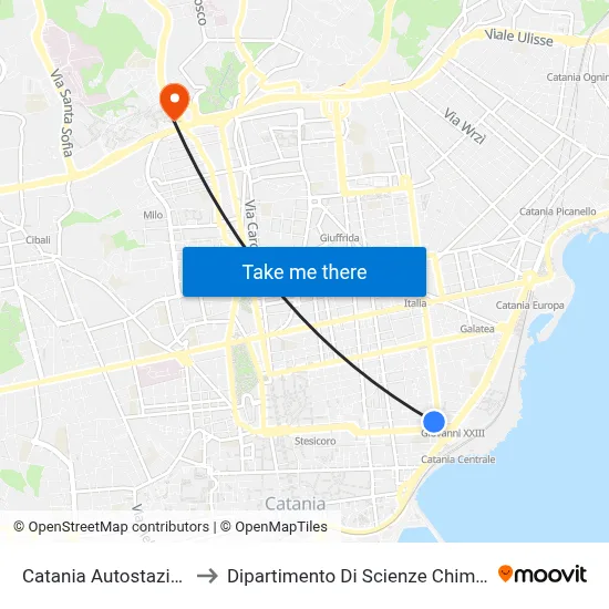 Catania Bus Station to Department of Chemical Sciences map