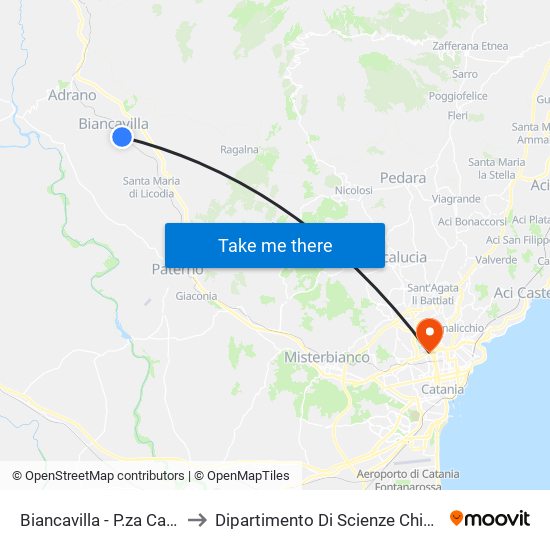 Biancavilla - P.za Cavour to Dipartimento Di Scienze Chimiche map