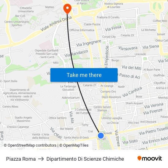 Piazza Roma to Dipartimento Di Scienze Chimiche map