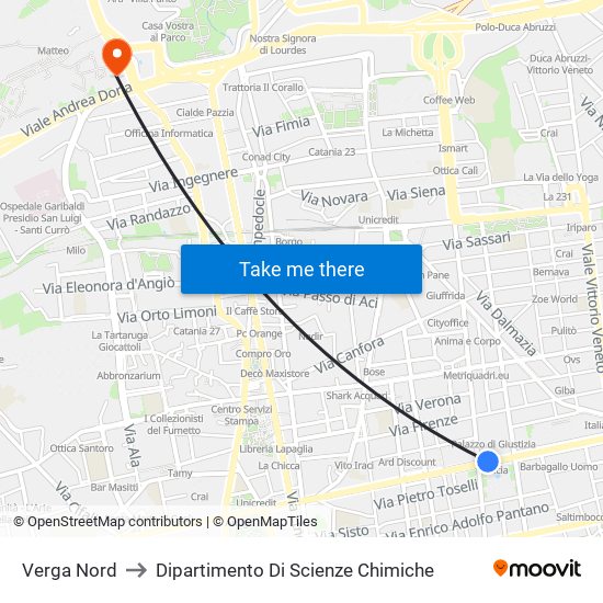 Verga Nord to Dipartimento Di Scienze Chimiche map