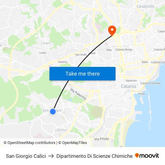 San Giorgio Calici to Dipartimento Di Scienze Chimiche map