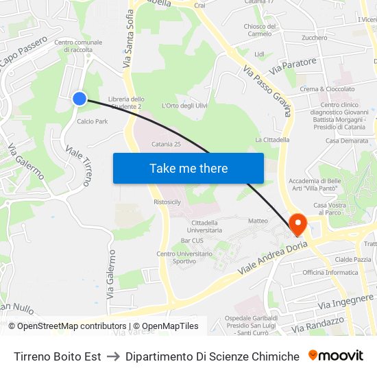 Tirreno Boito Est to Dipartimento Di Scienze Chimiche map