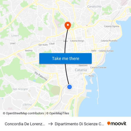 Concordia De Lorenzo Nord to Dipartimento Di Scienze Chimiche map