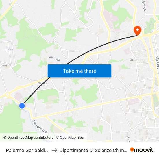 Palermo Garibaldi (2) to Dipartimento Di Scienze Chimiche map