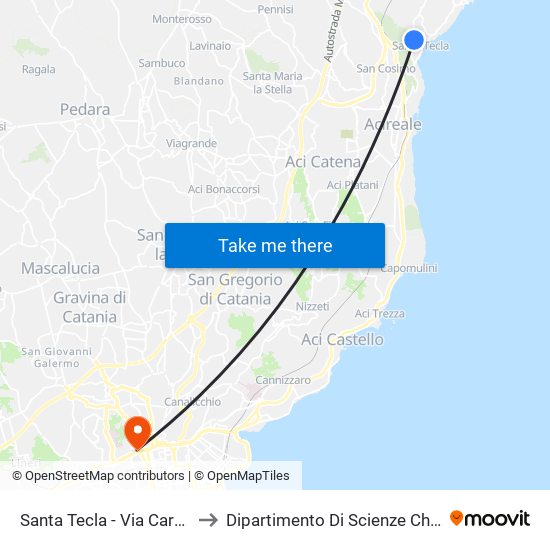Santa Tecla - Via Caramma to Dipartimento Di Scienze Chimiche map