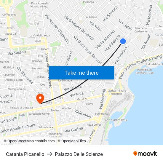Catania Picanello to Palazzo Delle Scienze map