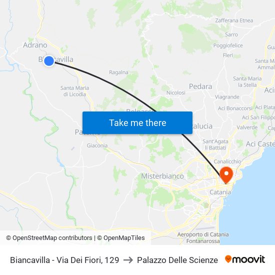 Biancavilla - Via Dei Fiori, 129 to Palazzo Delle Scienze map