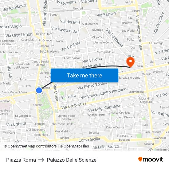 Piazza Roma to Palazzo Delle Scienze map