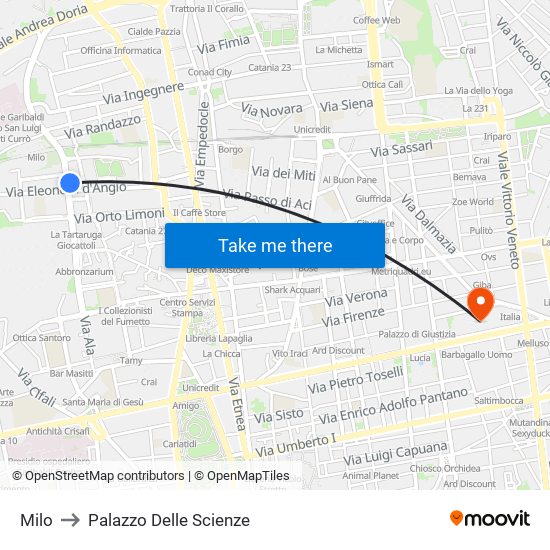 Milo to Palazzo Delle Scienze map
