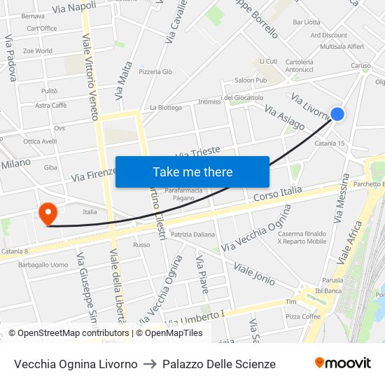 Vecchia Ognina Livorno to Palazzo Delle Scienze map