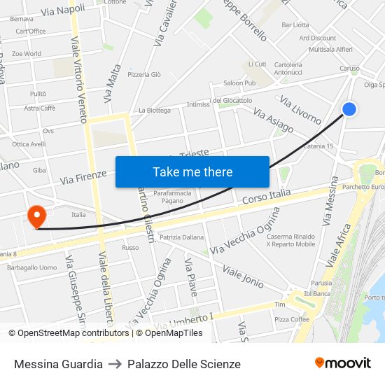 Messina Guardia to Palazzo Delle Scienze map