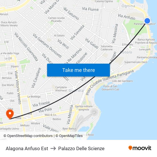 Alagona Anfuso Est to Palazzo Delle Scienze map