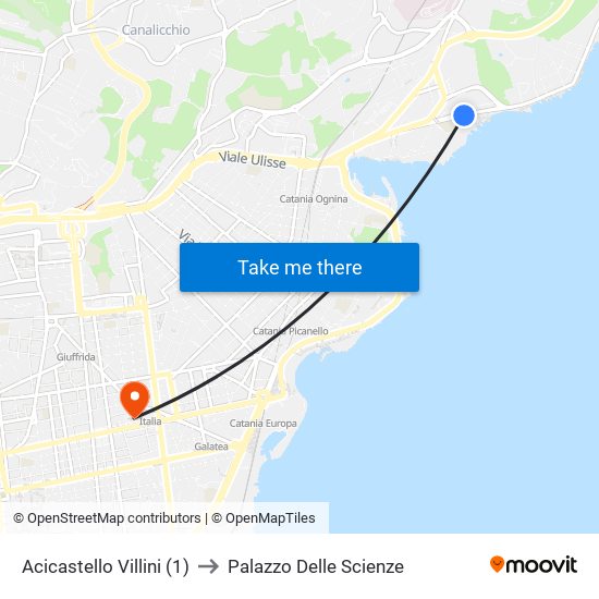 Acicastello Villini (1) to Palazzo Delle Scienze map