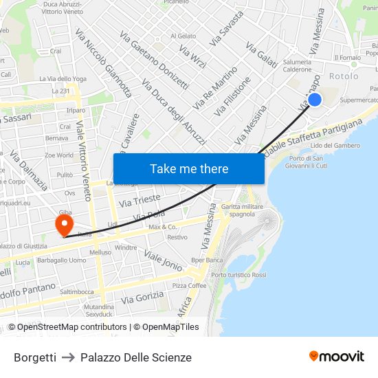 Borgetti to Palazzo Delle Scienze map