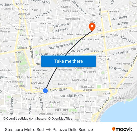 Stesicoro Metro Sud to Palazzo Delle Scienze map