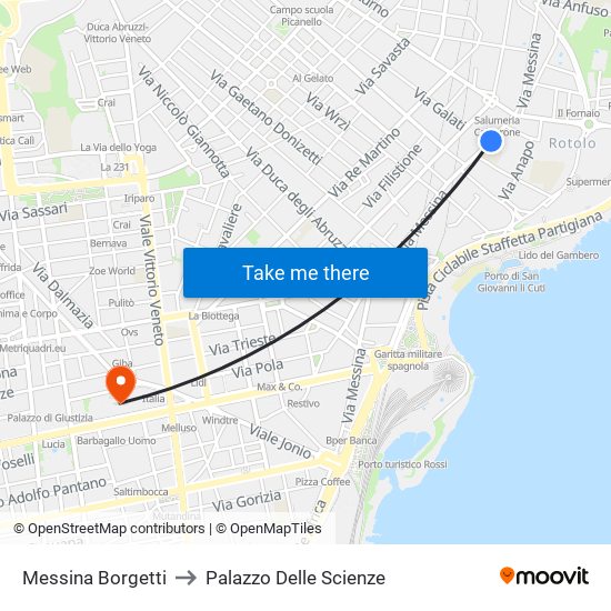 Messina Borgetti to Palazzo Delle Scienze map