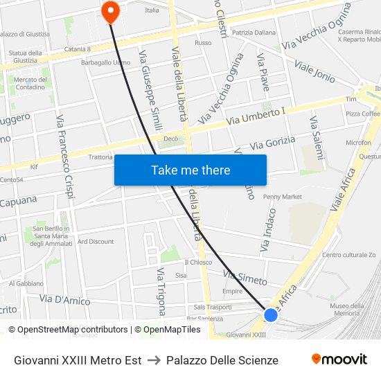 Giovanni XXIII Metro Est to Palazzo Delle Scienze map