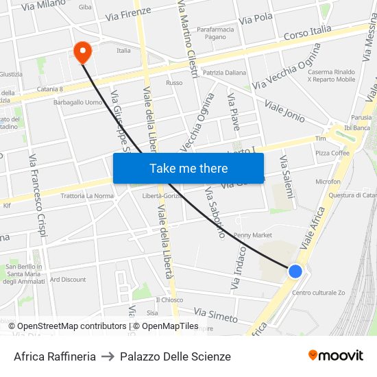 Africa Raffineria to Palazzo Delle Scienze map