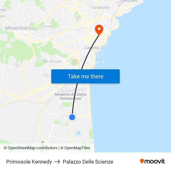 Primosole Kennedy to Palazzo Delle Scienze map