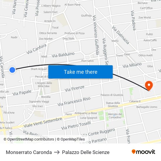 Monserrato Caronda to Palazzo Delle Scienze map
