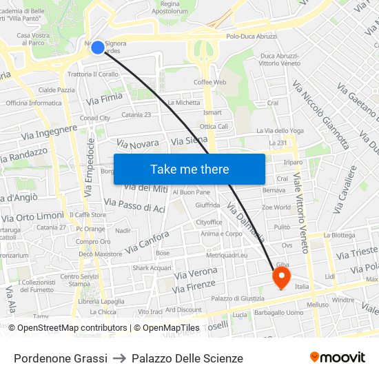 Pordenone Grassi to Palazzo Delle Scienze map