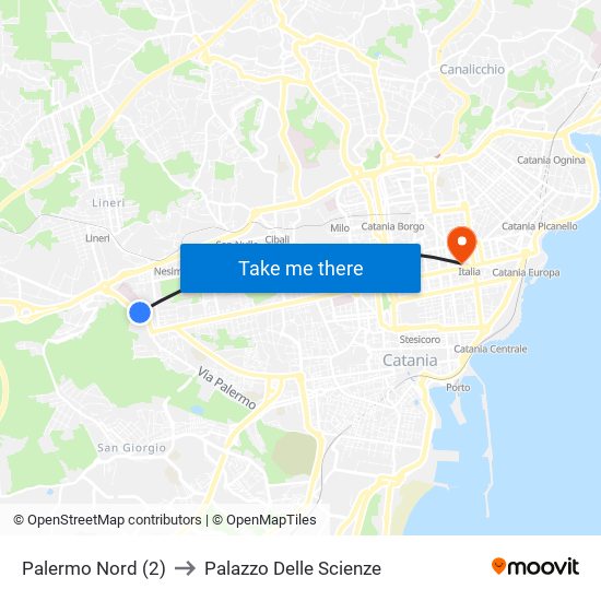 Palermo Nord (2) to Palazzo Delle Scienze map