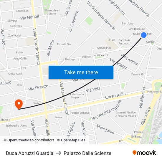 Duca Abruzzi Guardia to Palazzo Delle Scienze map