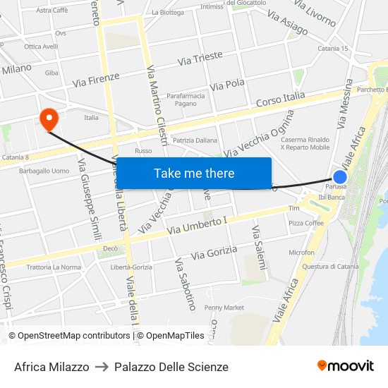 Africa Milazzo to Palazzo Delle Scienze map