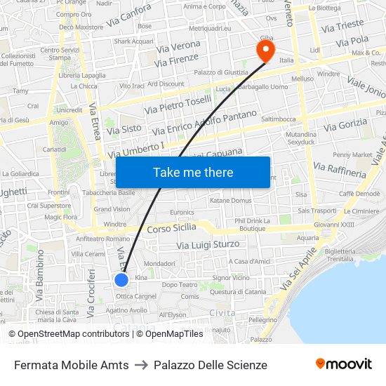 Fermata Mobile Amts to Palazzo Delle Scienze map