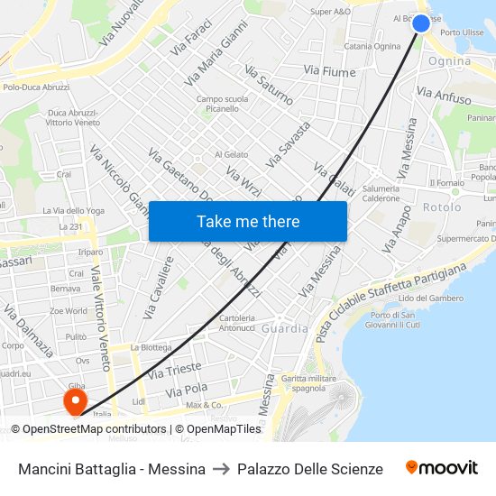 Mancini Battaglia - Messina to Palazzo Delle Scienze map